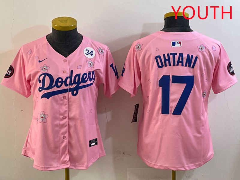 Youth Los Angeles Dodgers 17 Ohtani Pink Sakura Edition 2025 Nike MLB Jersey style 22